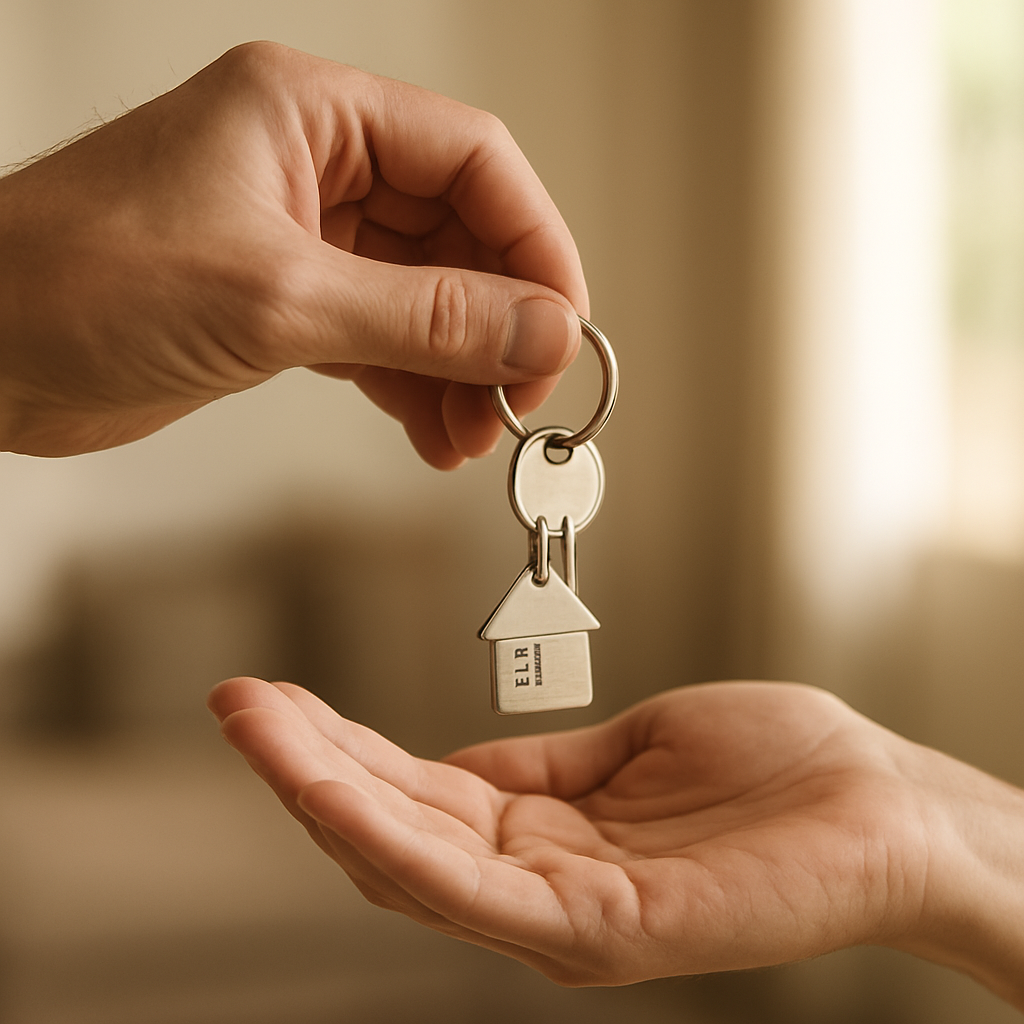 One person handing house keys to another