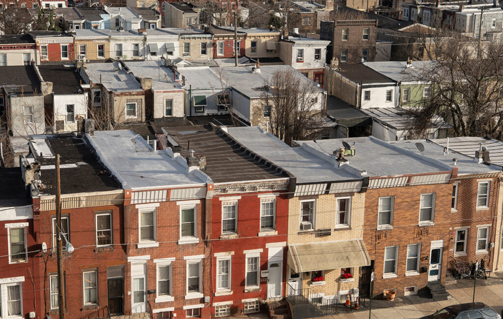 Classic Philadelphia rowhomes lining a local street